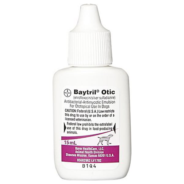 Baytril (Enrofloxacin  Silver Sulfadiazine) Otic Solution for Dogs 15 ML