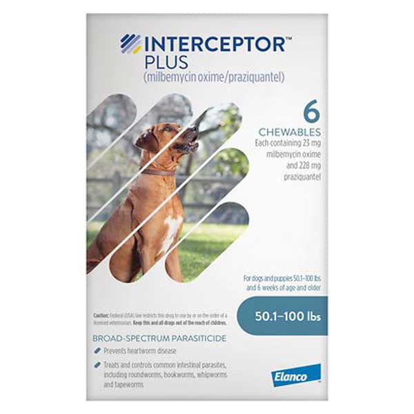 Interceptor Plus Chewable Tablets for Dogs, 50.1-100 lbs, 6 treatments