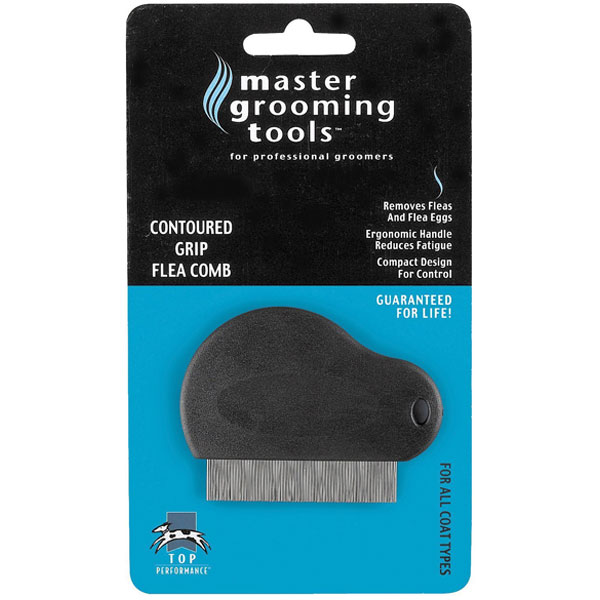 Master Grooming Tools Contoured Grip Dog & Cat Flea Comb, Black