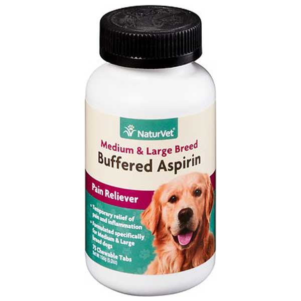 NaturVet Buffered Aspirin Pain Reliever for Medium & Large Breed Dog Chewables, 75 count