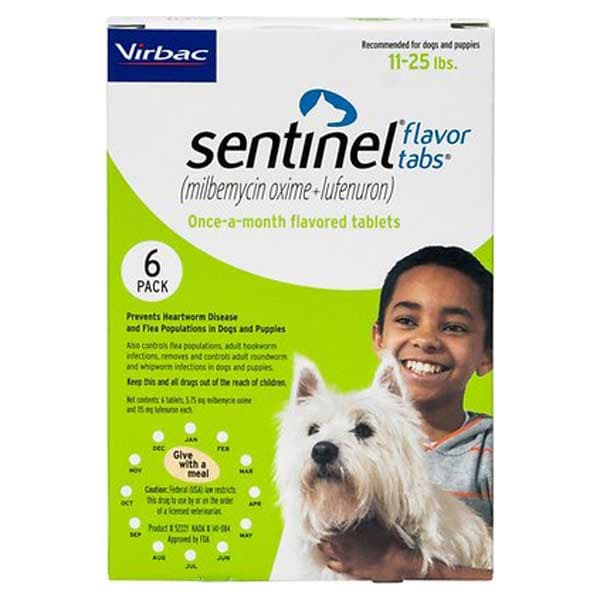 Sentinel Flavor Tablets for Dogs, 11-25 lbs, 6 treatments