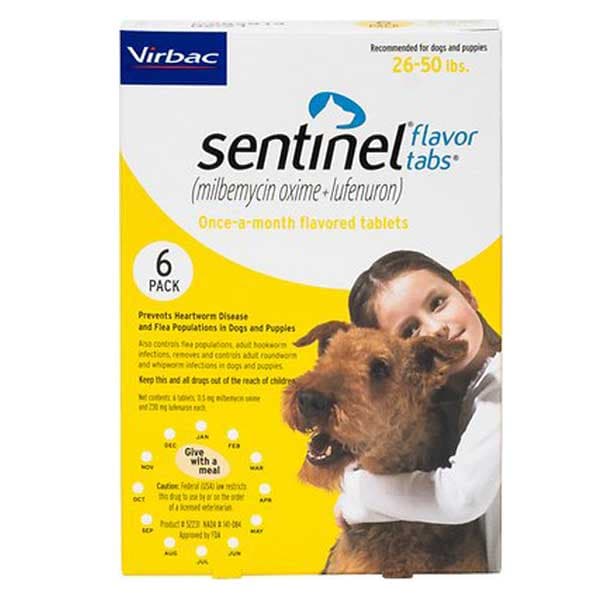 Sentinel Flavor Tablets for Dogs, 26-50 lbs, 6 treatments
