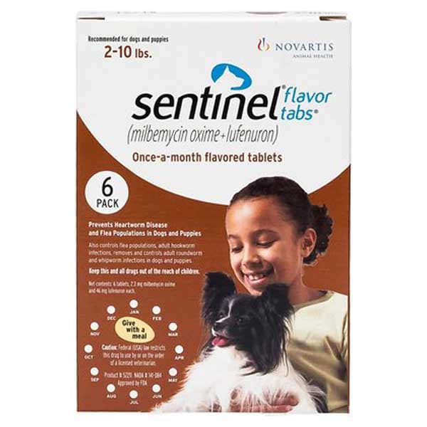 Sentinel Flavor Tablets for Dogs, under 10 lbs, 6 treatments