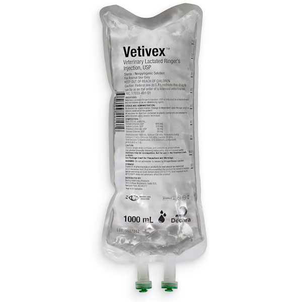 Vetivex Veterinary DEHP Free Lactated Ringers Electrolyte Injection Solution